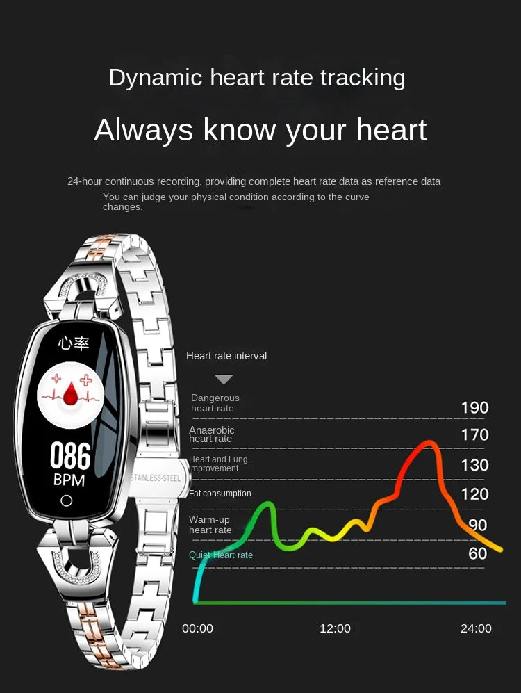Svart smart fitness watch med sofistikerad design för dam