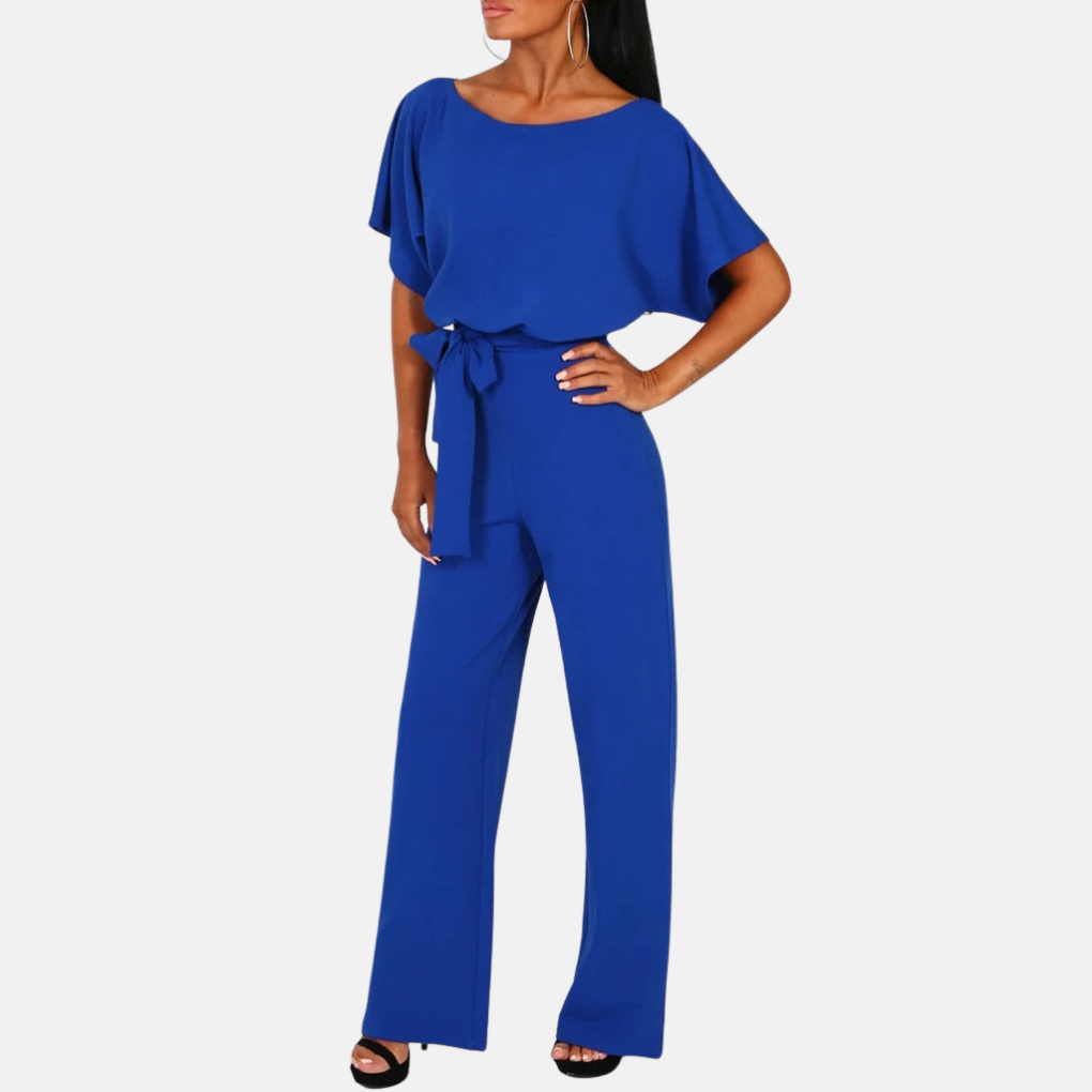 Elegant damjumpsuit med vida ben bakifrån, perfekt som festkläder