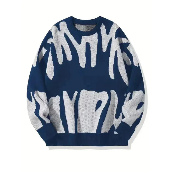 Detaljbild på mönster och struktur i stickad herrpullover för höstmode