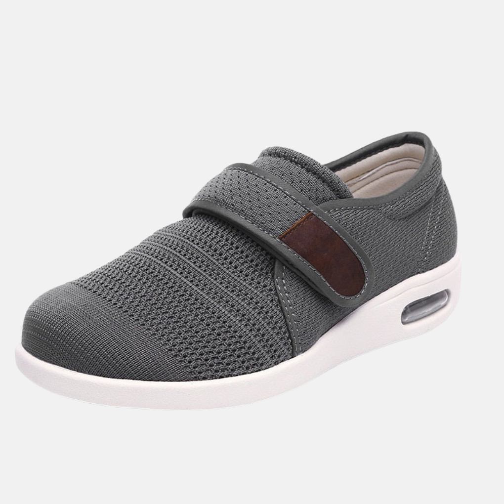 Grå herrsneakers med ortopediskt fotstöd och dämpad sula för promenader