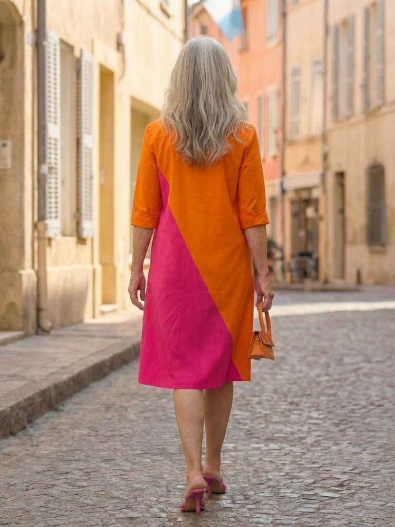 Orange damklänning Cassia för vardag och sommar med feminin passform