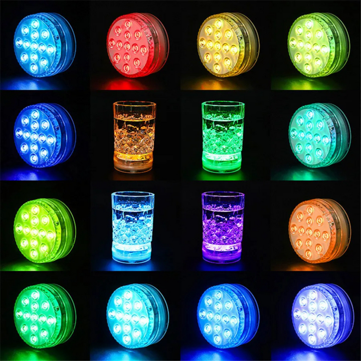 Rader av LED-lampor som visar de olika färgerna och belysningslägena