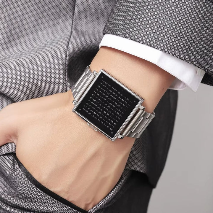 Unisex armbandsur i rostfritt stål med modern digital urtavla och textvisning
