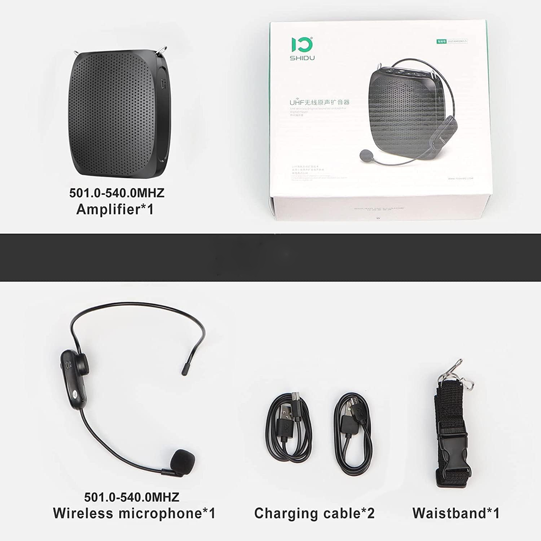 Komplett paket med röstförstärkare, mikrofon, kablar och midjebälte