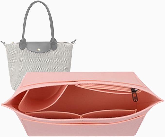 Grå väskinsats i filtmaterial med smarta fickor för tote bag
