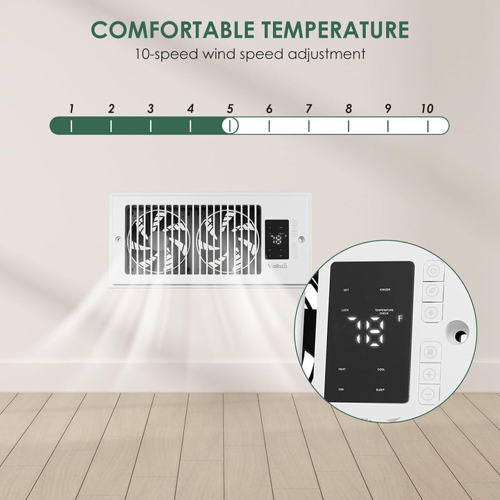 Närbild på LCD-display och hastighetsreglage på ventilfläkten