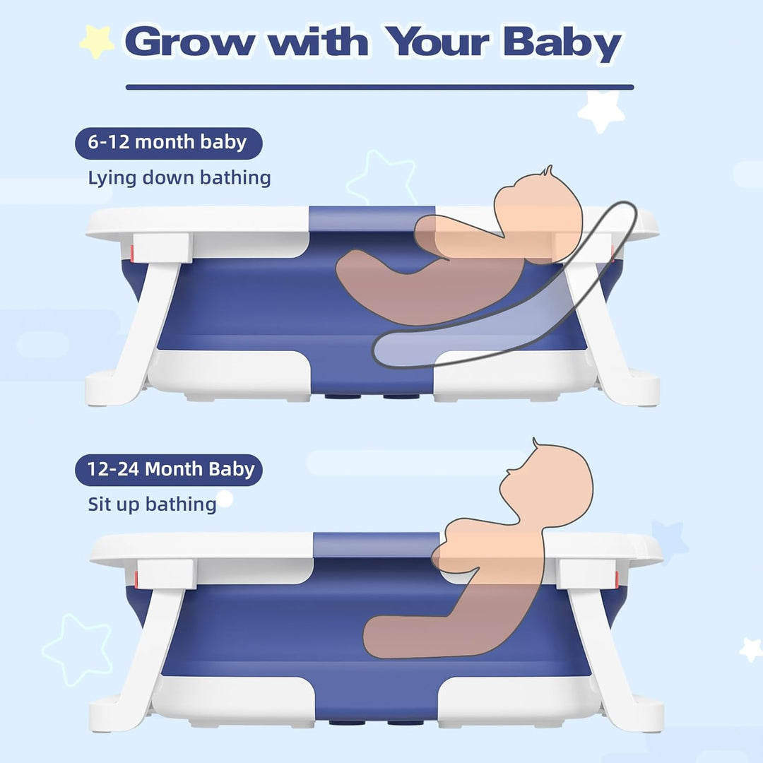 Illustration som visar hur babytuben växer med barnet i olika åldrar