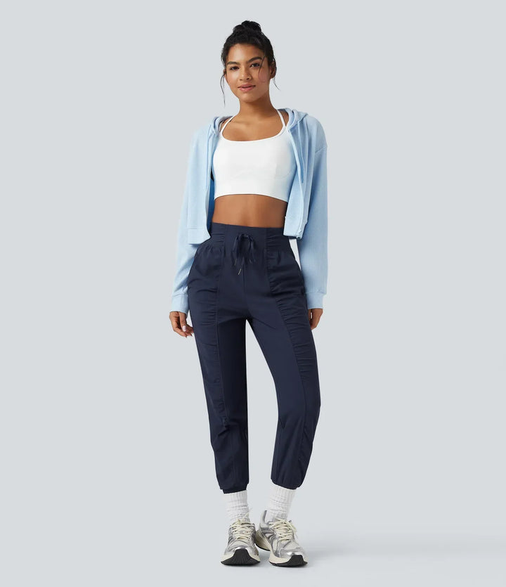 Grå fritidsbyxor och joggers med hög midja för aktiva kvinnor