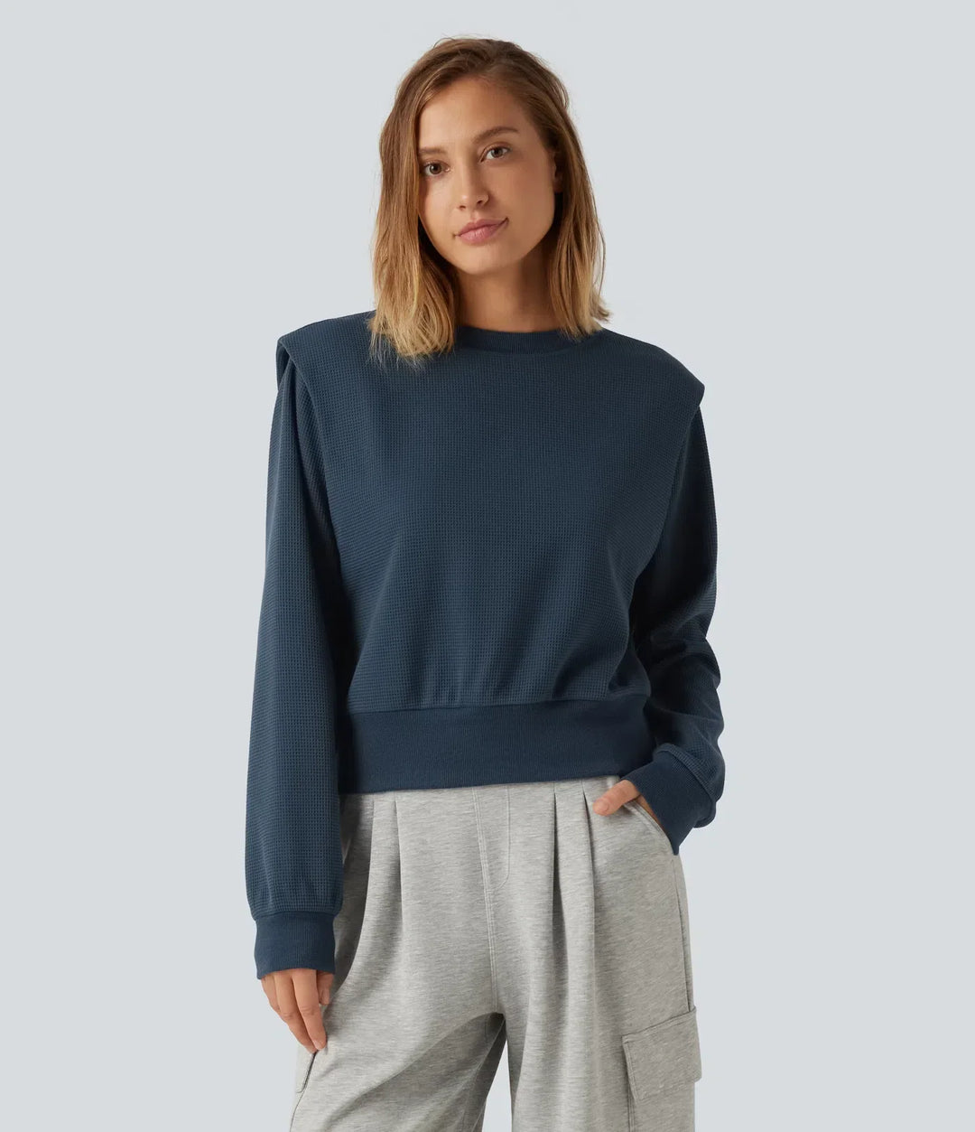 Dam sweatshirt med lång ärm och struktur i mjukt tyg