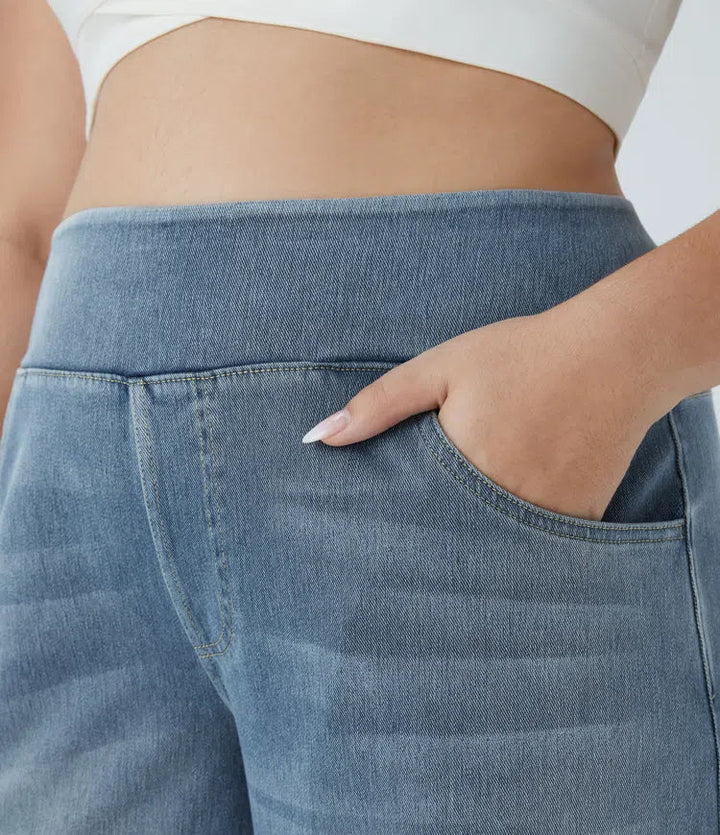 Tvättade baggy jeans för dam med hög midja bakifrån