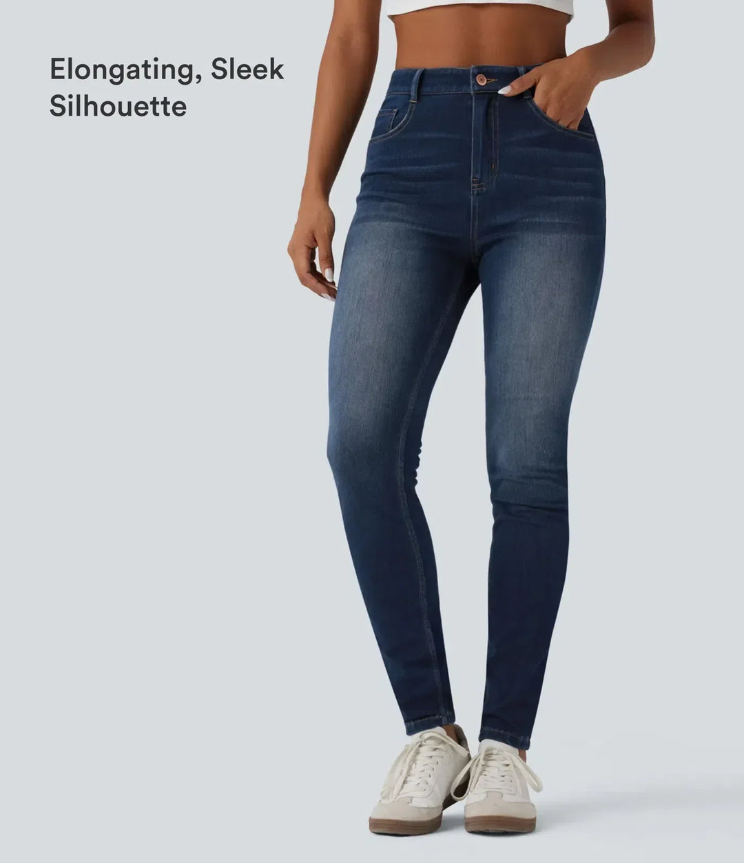 Skyltdocka visar högmidjade skinny jeans för kvinnor framifrån