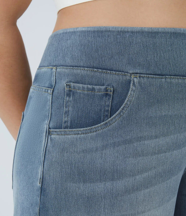 Löstsittande tvättade jeans med vida ben och midja