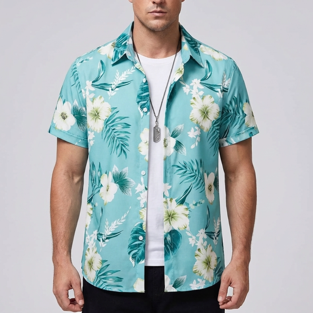 Mönstrad sommarklädsel med hawaiiskjorta för herr