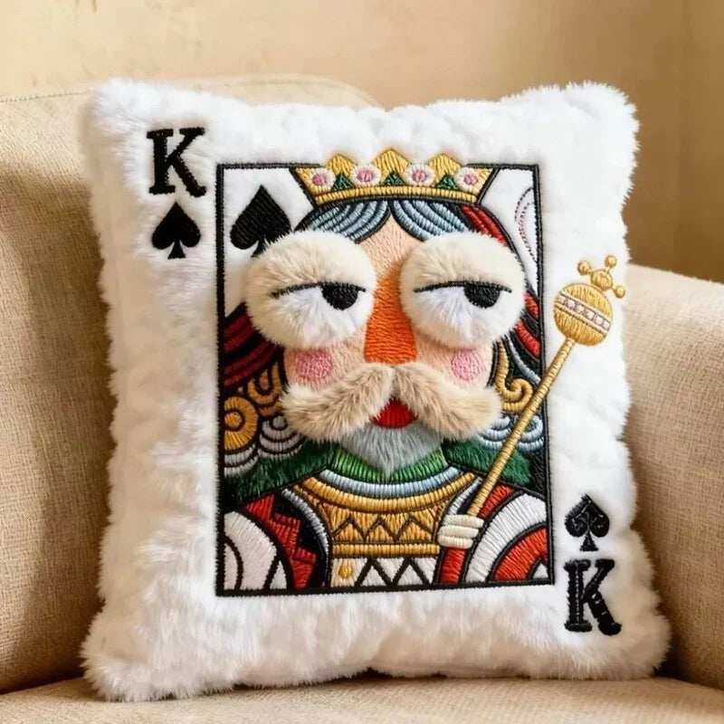 Detaljbild på tyget och sömmarna på den unika spelkudden