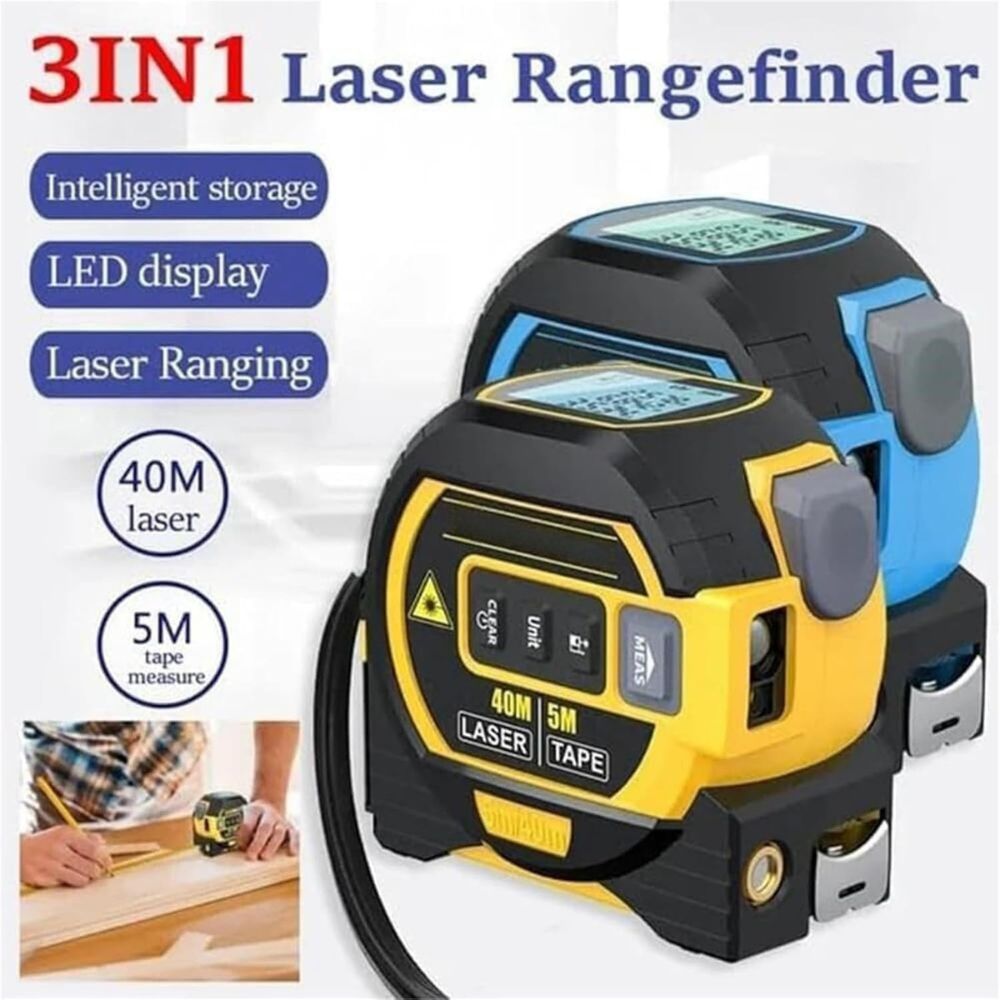Översikt över det blå och gula lasermåttbandet med tillhörande funktioner