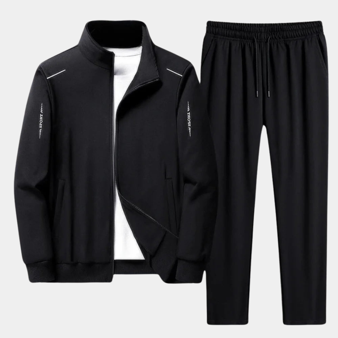 Svart tracksuit med zip-jacka och matchande byxor