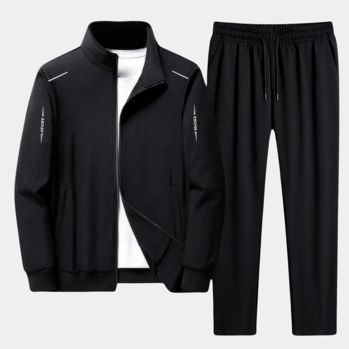 Svart tracksuit med zip-jacka och matchande byxor