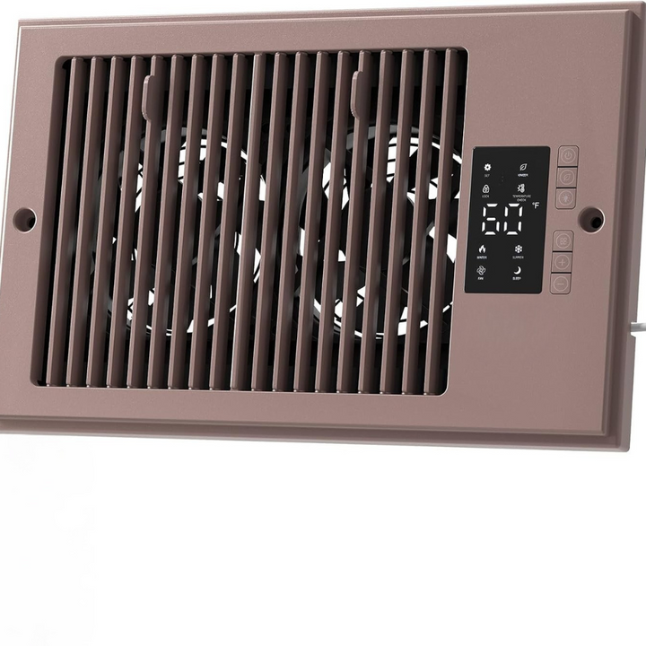 Närbild på ventilationsboosterfläktens kontrollpanel och inställningar för inomhusklimat.