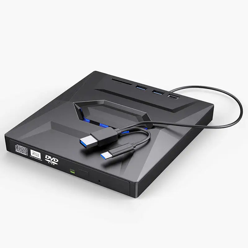 Svart 7-i-1 extern DVD-spelare med USB-kablar