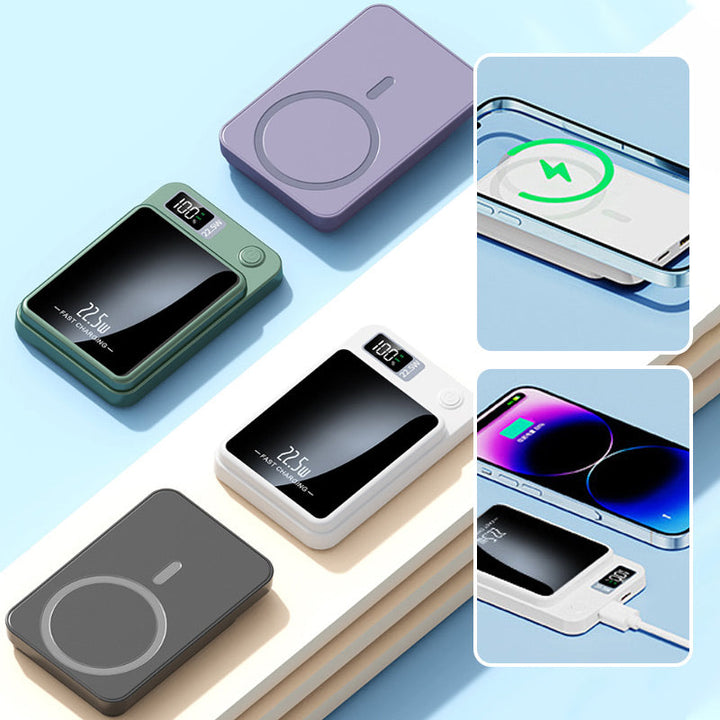Livsstilsbild på bärbar powerbank och praktiska gadgets som används på resande fot.