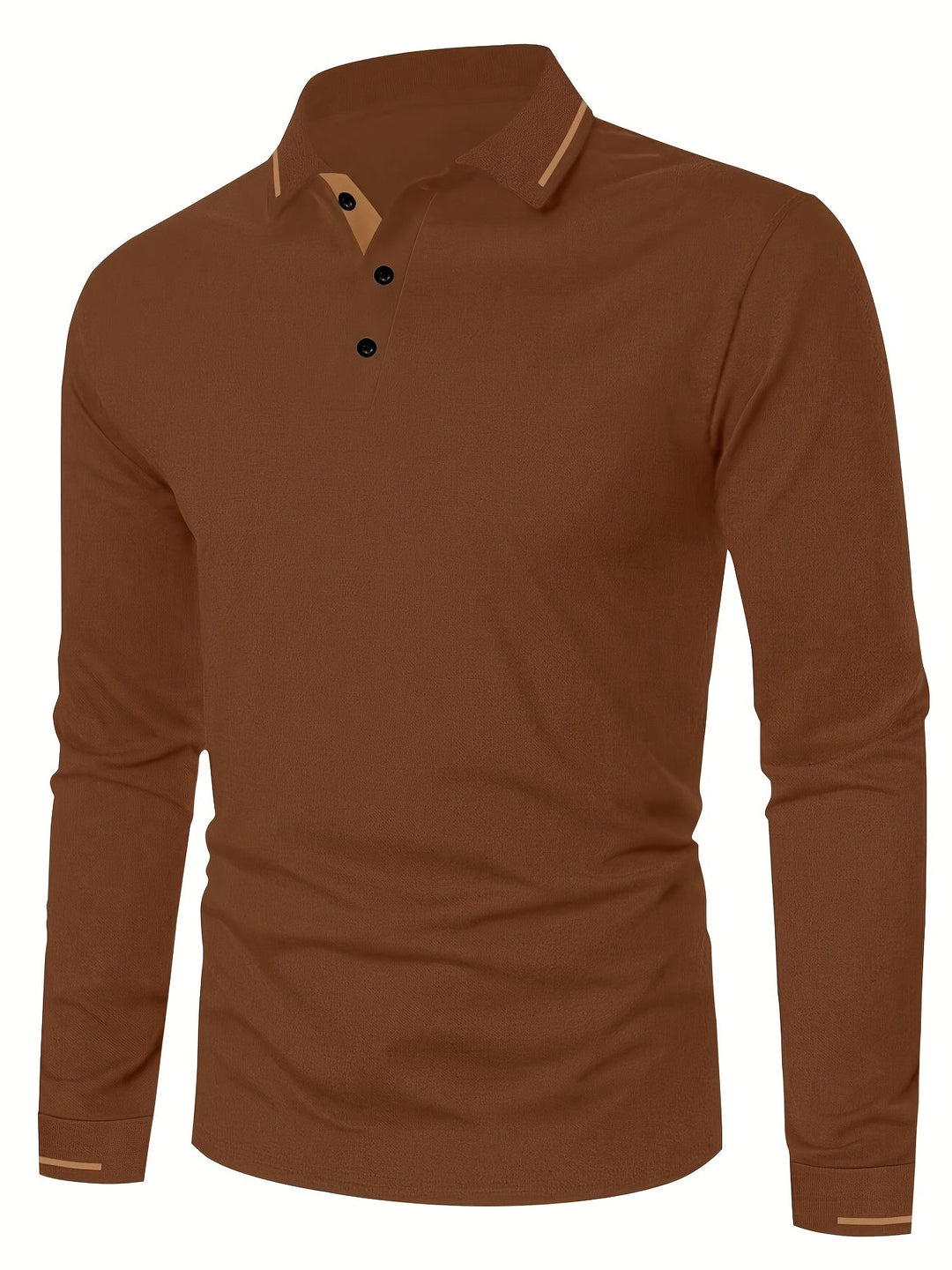 Stilren ljusbeige långärmad polo för herrar, ledig stil