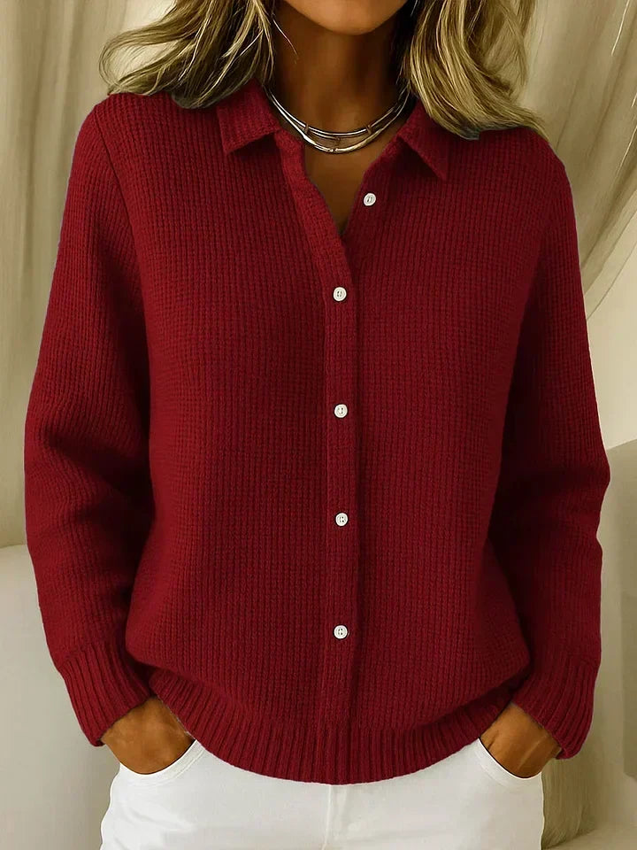 Mörkröd dam cardigan med lång ärm