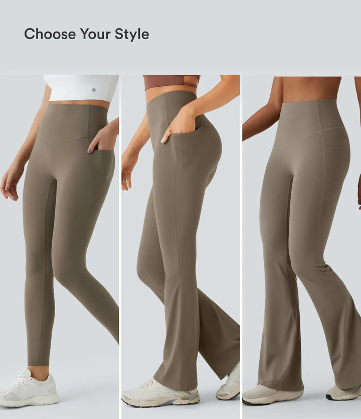 Funktionella träningskläder dam: utsvängda leggings med fickor