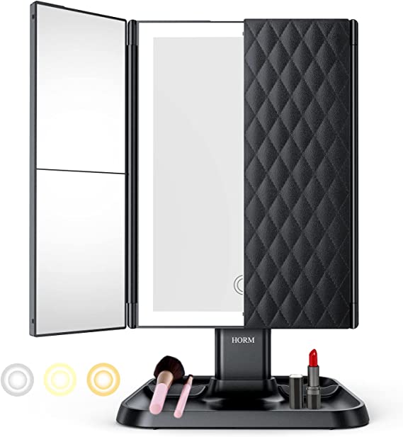 Svart Lumière LED makeupspegel med justerbar belysning