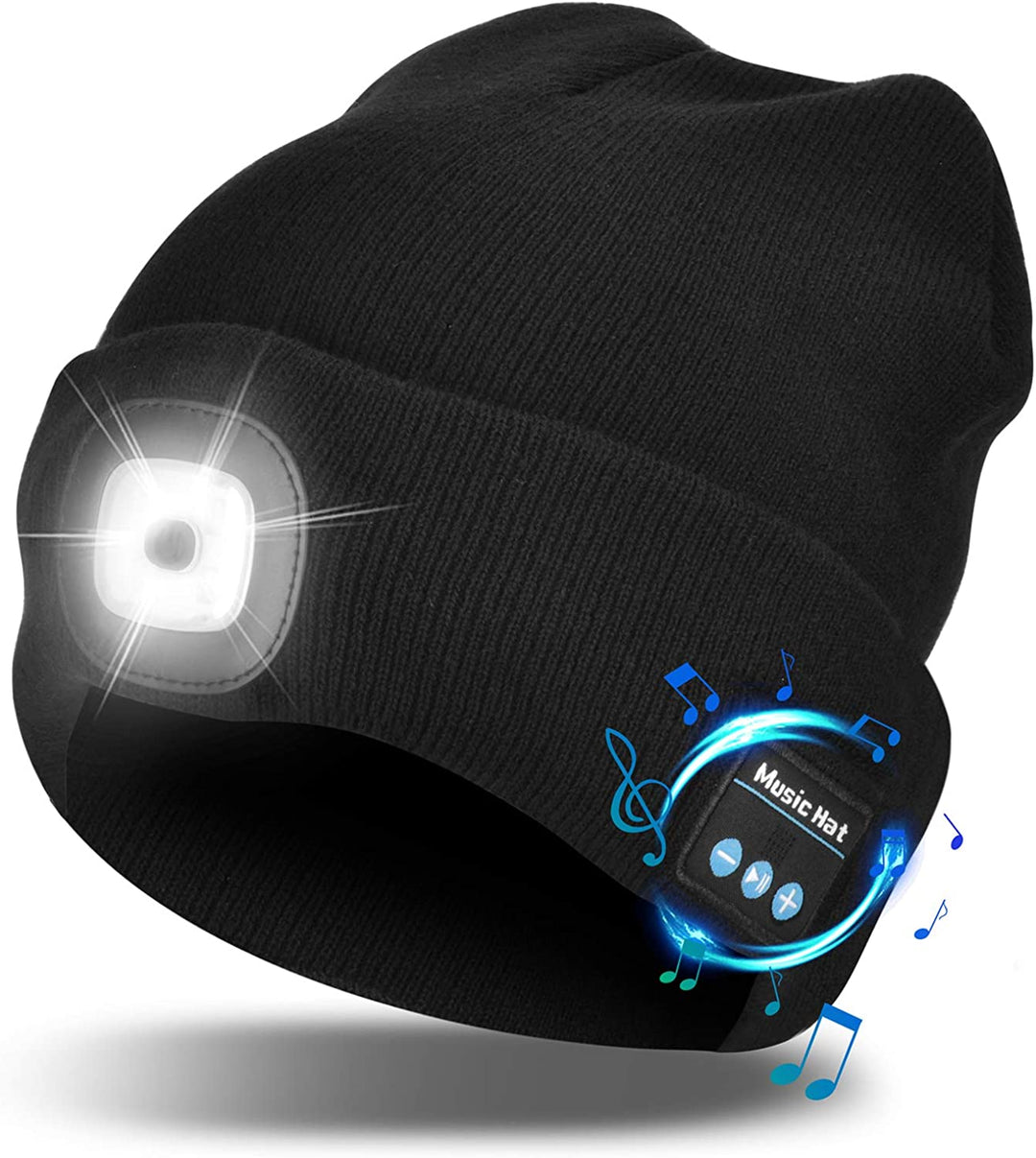 Svart unisex Bluetooth-mössa med LED-lampa och kontrollpanel