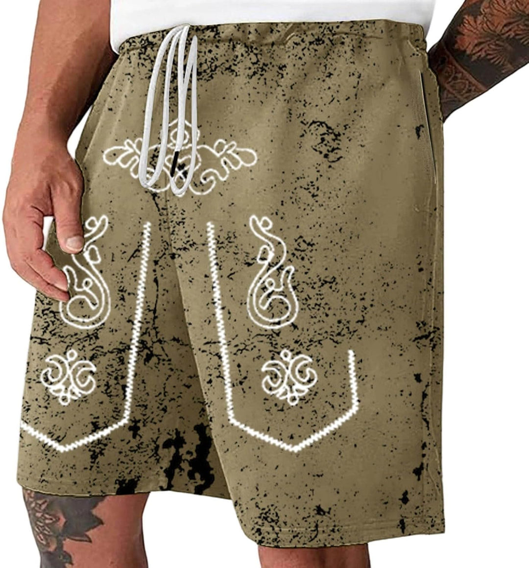 Man bärbruna herrshorts med vintage-look och traditionellt tryck