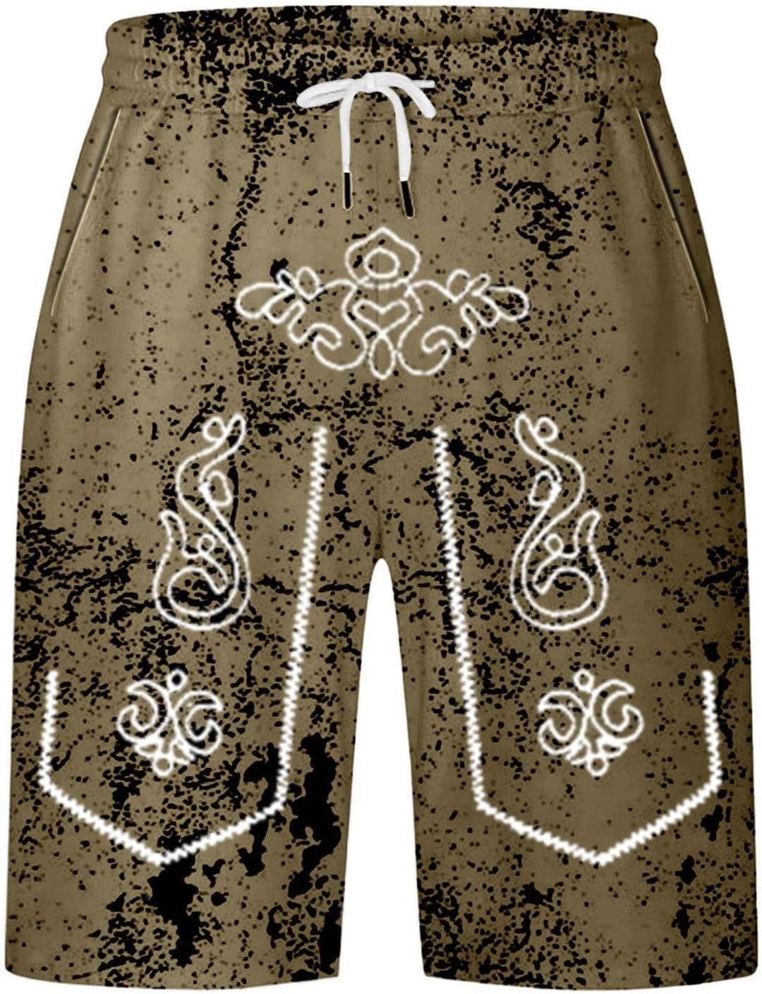 Närbild på bruna herrshorts med elastisk midja och dragsko