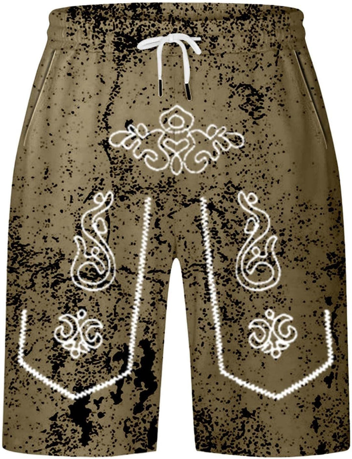 Närbild på bruna herrshorts med elastisk midja och dragsko