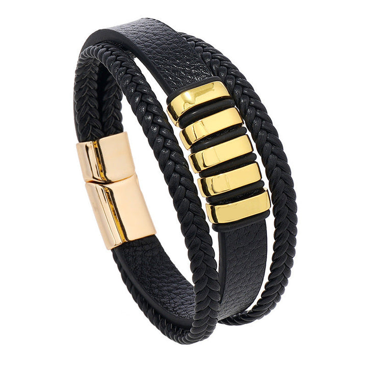 Svart läderarmband för män med moderna metalldetaljer