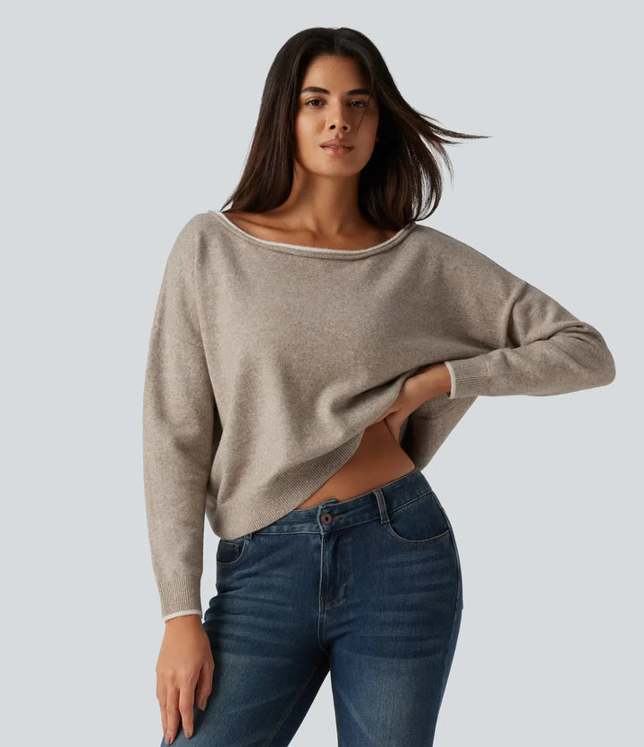 Elegant enaxlad långärmad damtröja i vardaglig stil för dammode
