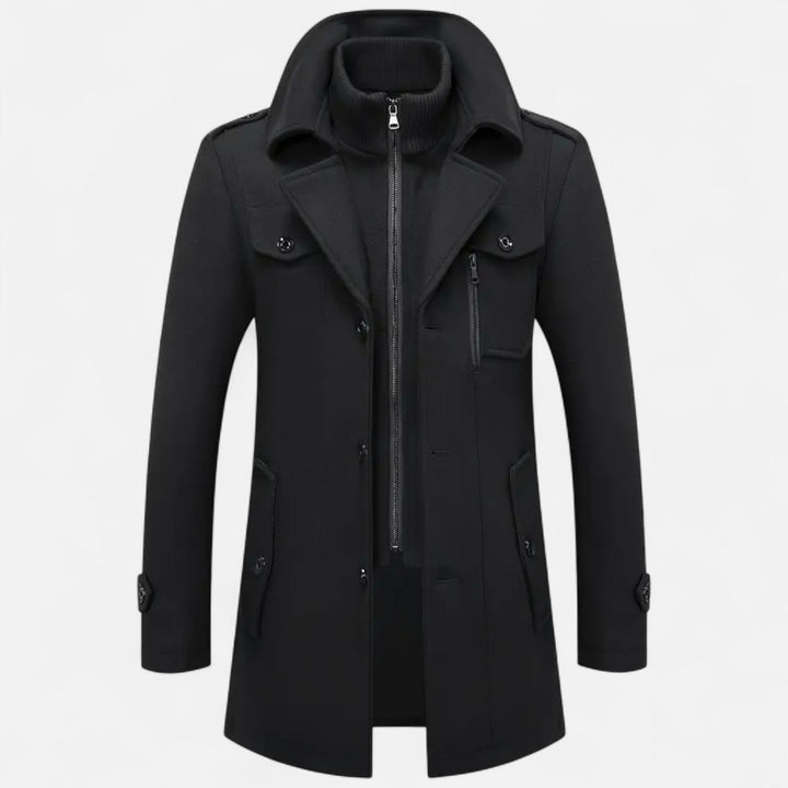 Slim-fit herrkappa bakifrån, elegant ytterplagg för män i klassisk stil