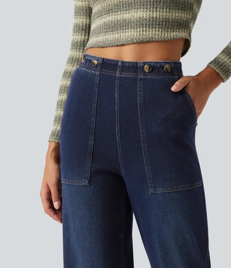 Snygga vardagsbyxor i denim med hög midja och fickor
