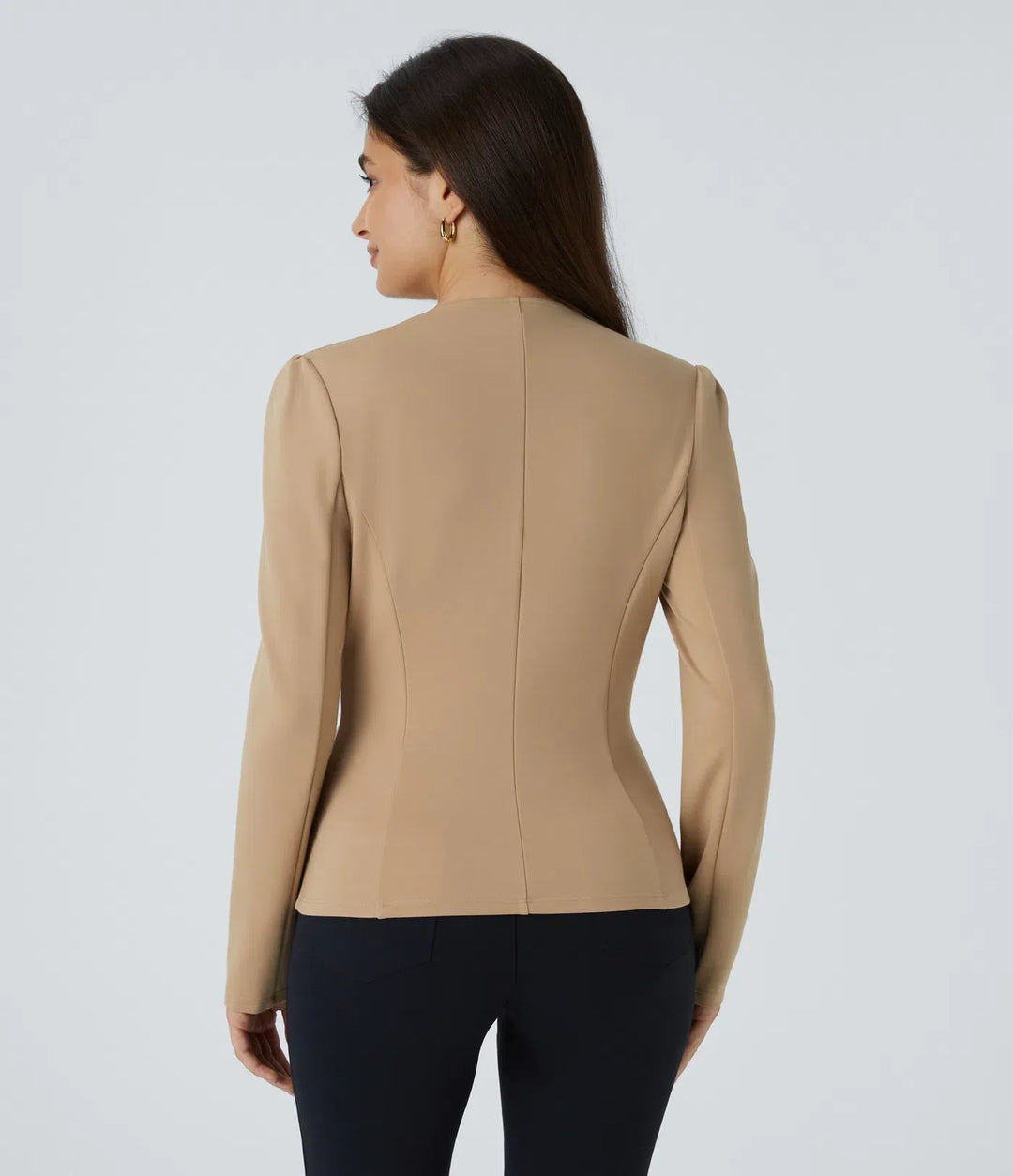 Klassisk arbetskläder blazer för dam med rundad hals