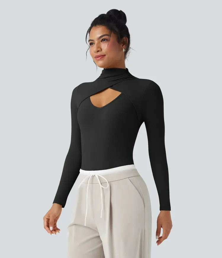 Figurnära ribbstickad bodysuit för damer i svart