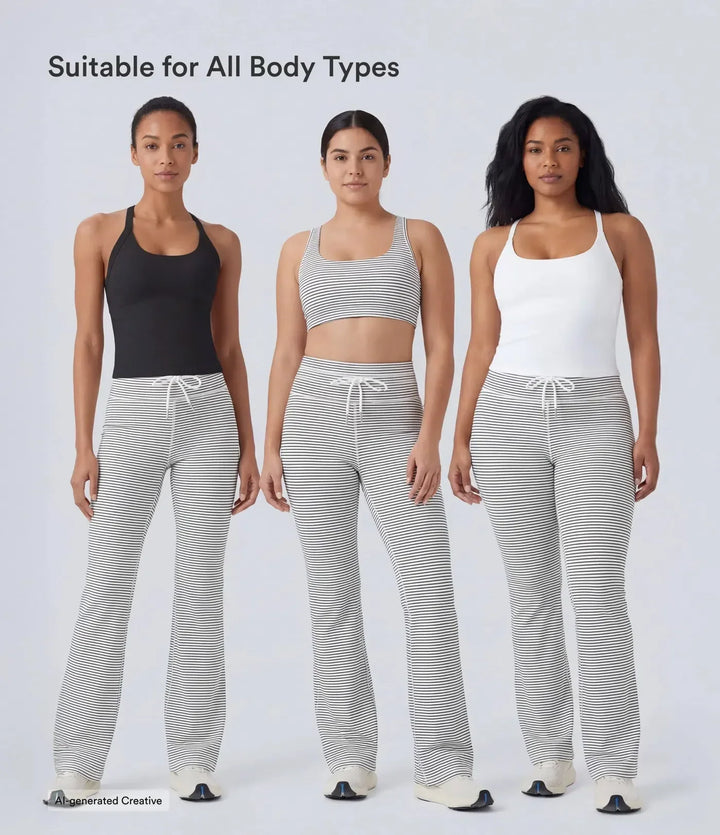 Högmidjade damtights med flare-modell och diskreta ränder