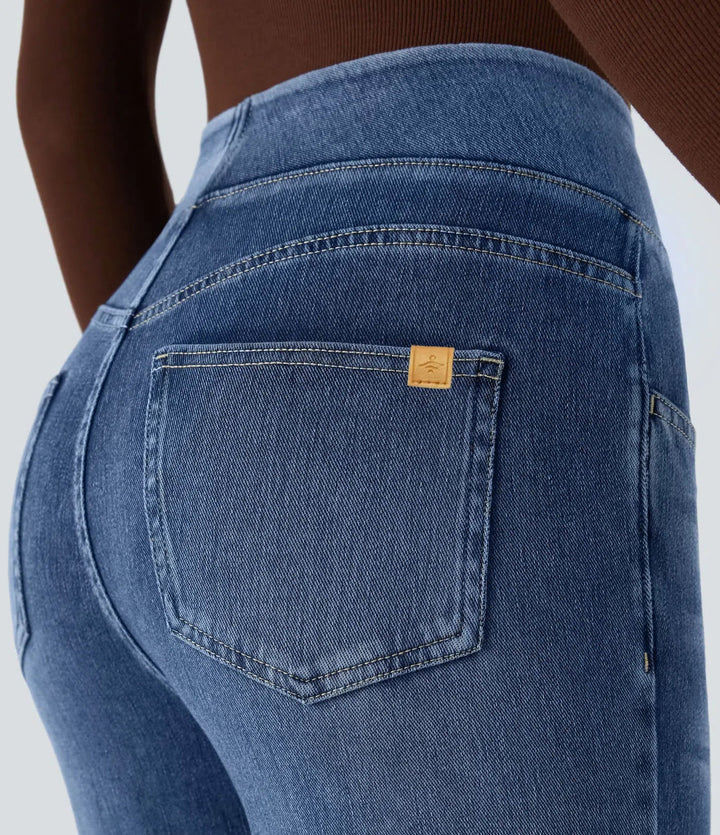 Vikta blå damjeans med hög midja och stretch