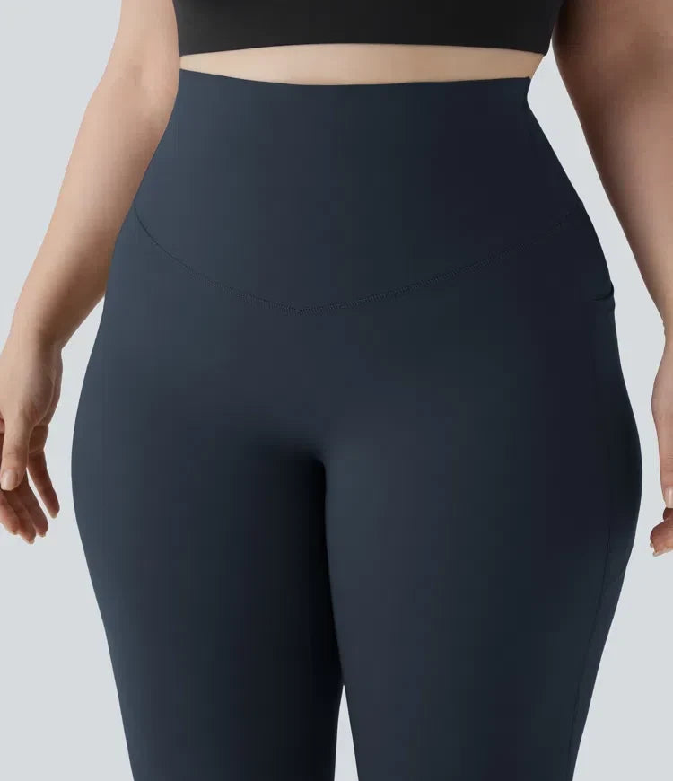 Svart dam yogabyxa i plusstorlek med hög midja och skön magkontroll