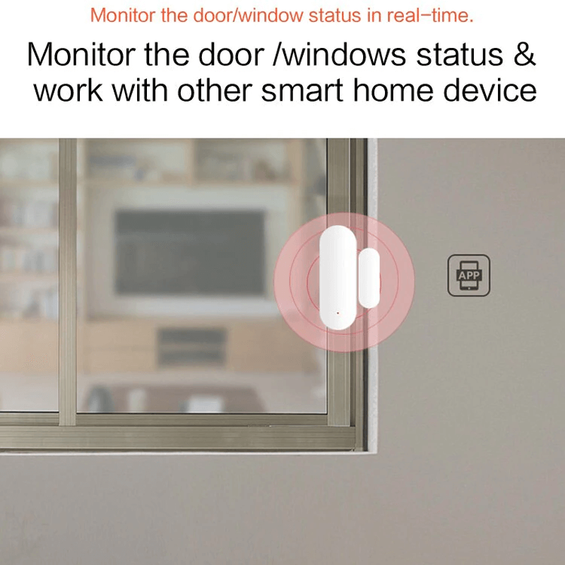 Trådlös fönstersensor och dörrsensor för smart hem ansluten via wifi