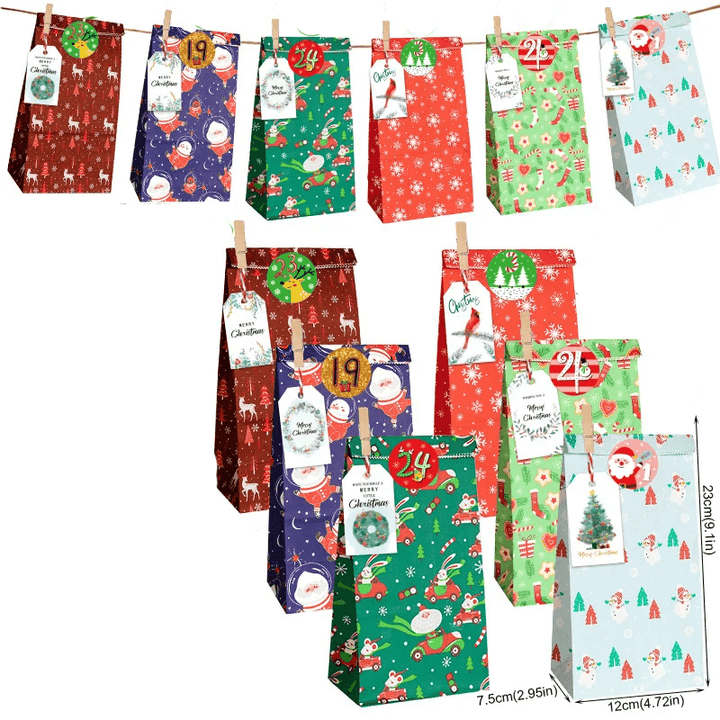Dekorativa papperspåsar som passar perfekt som adventskalender till jul