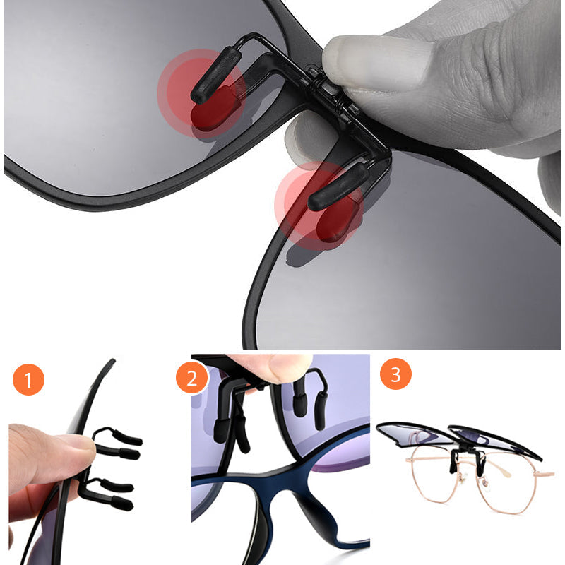 Stilrena polariserade solglasögon med clip-on för optimal sikt