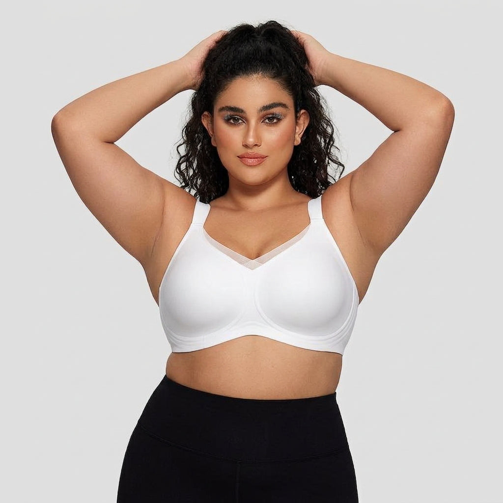 Svart vardagsbh för dam i plus size med dekorativ mesh urringning