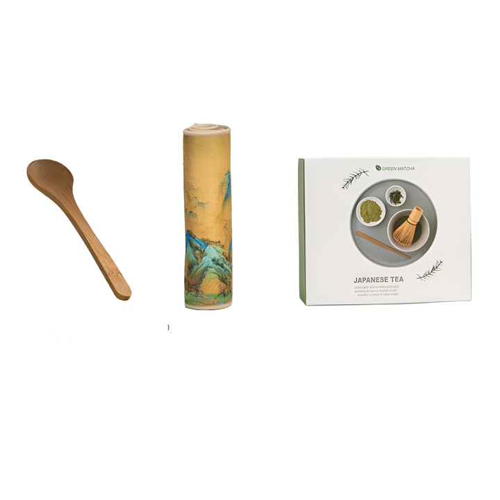 Matcha-tillbehör: sil, teskopa, vispställ & bambuvisp. Allt för autentisk teceremoni hemma.