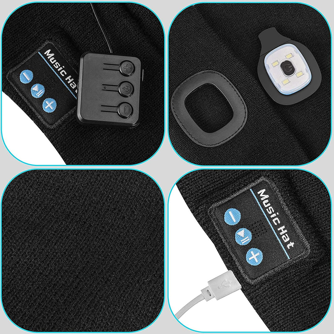 Grå LED mössa med Bluetooth och mikrofon för samtal på promenaden