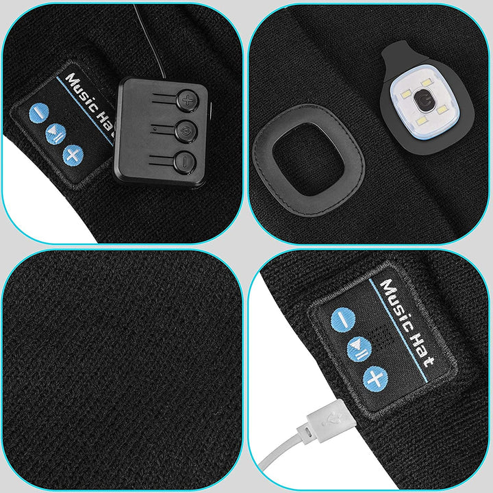 Grå LED mössa med Bluetooth och mikrofon för samtal på promenaden
