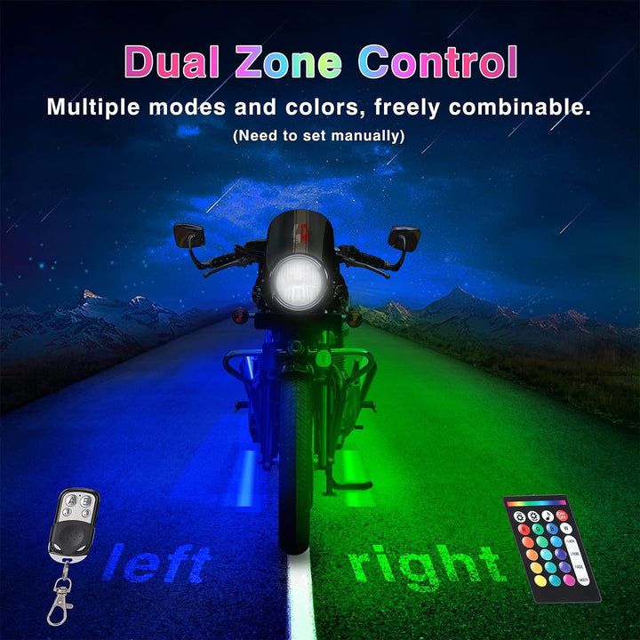 Närbild på LED-lampor och kablage till universal motorcykelbelysning