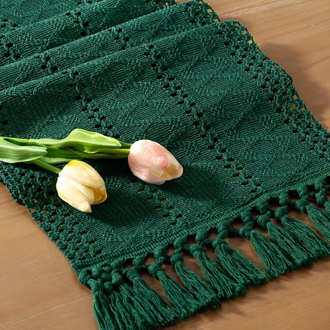 Boho chic bordslöpare i naturfärgad bomull med flätat mönster